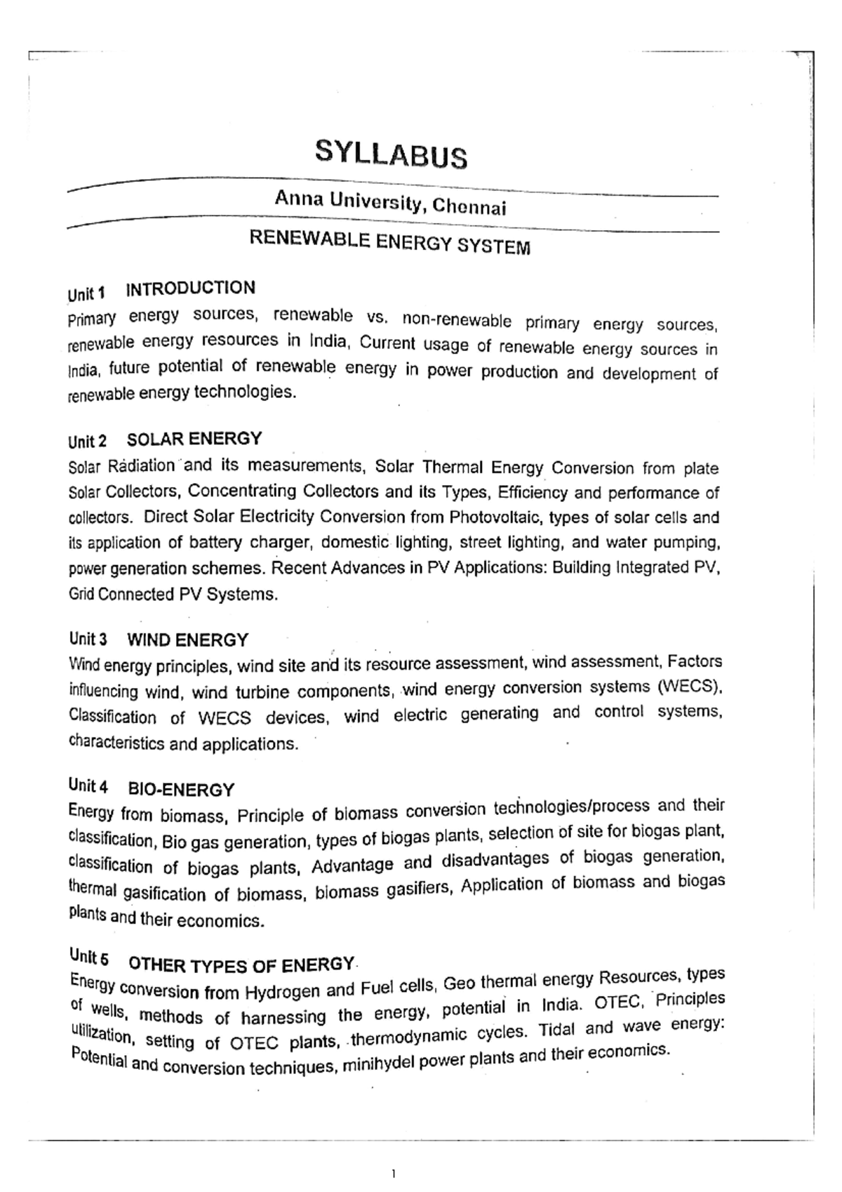 Renewable Energy Systems - Unit 1 Notes and Introduction - Studocu