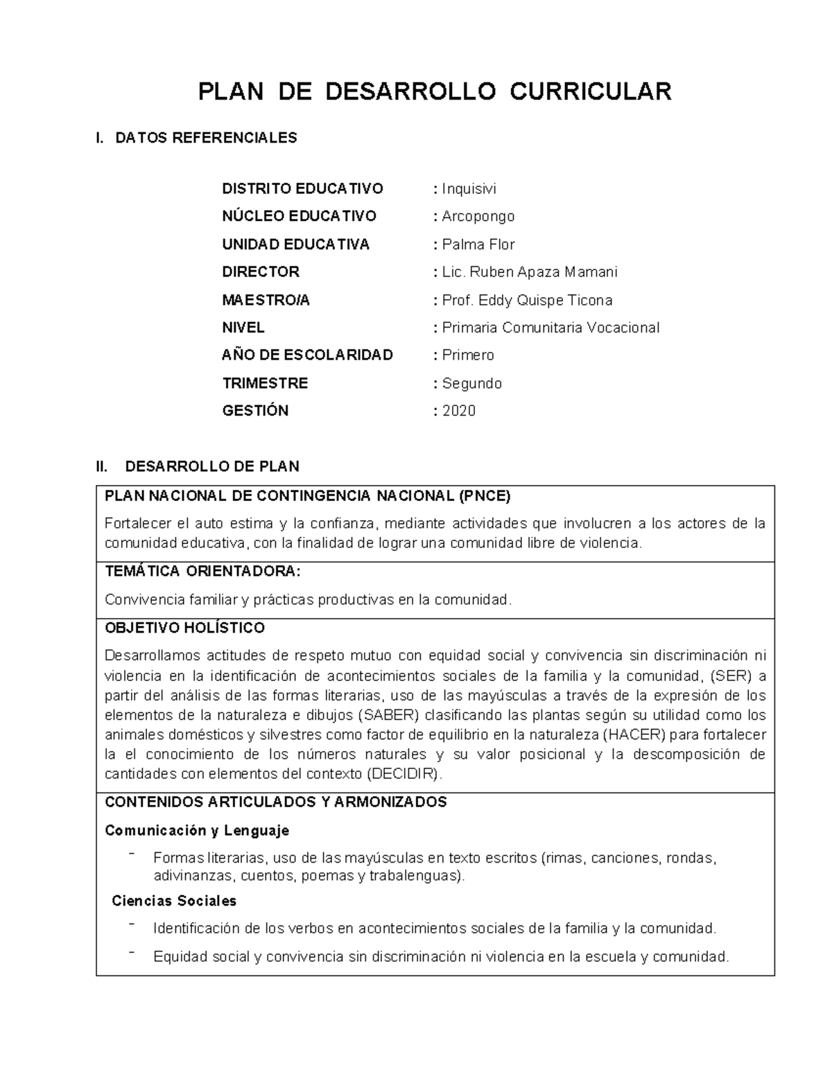 PDC 1° - 2BIM 1 - Resumen del Plan de Desarrollo Curricular - Studocu