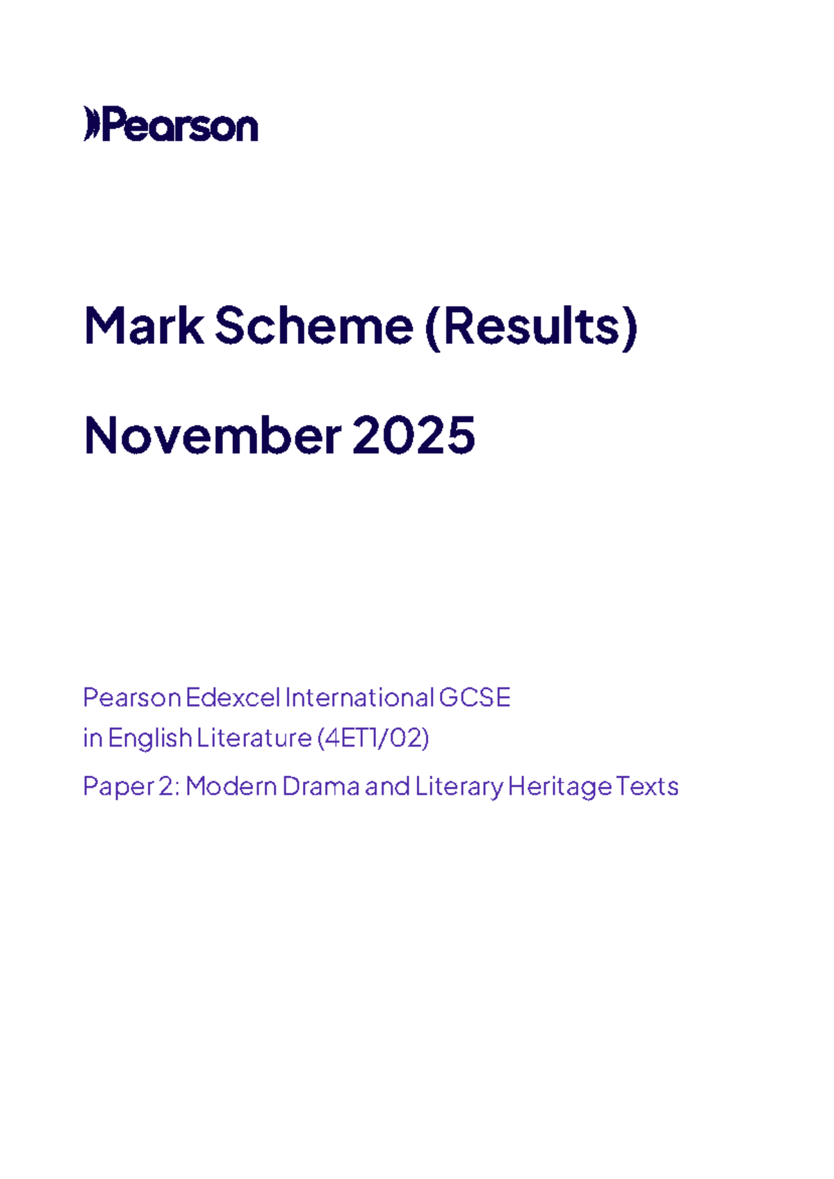 English Literature 2025: Mark Scheme for Paper 2 (Modern Drama) - Document Preview