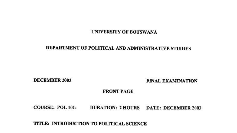 POL 101: Introduction to Political Science - Dec 2003 Final Exam - Studocu