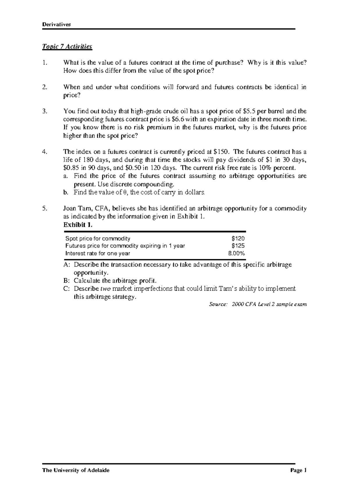 Topic 7 Derivatives Activities - CFA Level 2 Exam Prep - Studocu