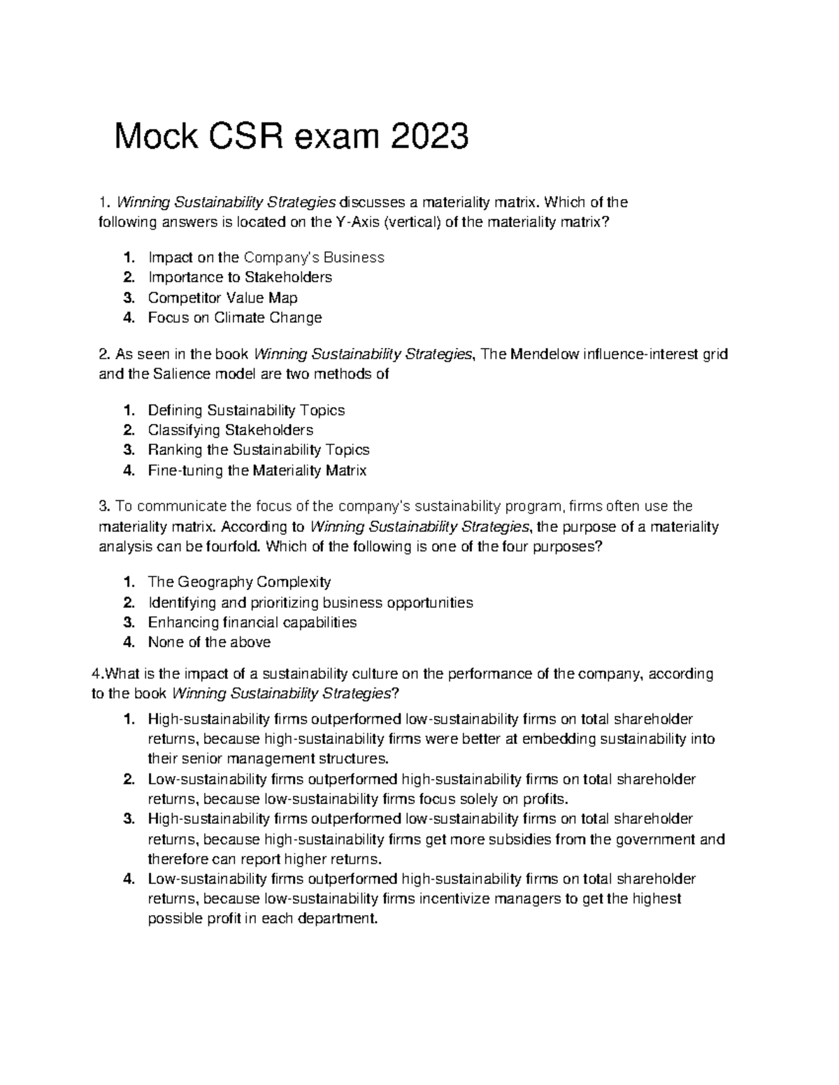 CSR Mock Exam Questions & Topics for 2023-1-3 - Studeersnel