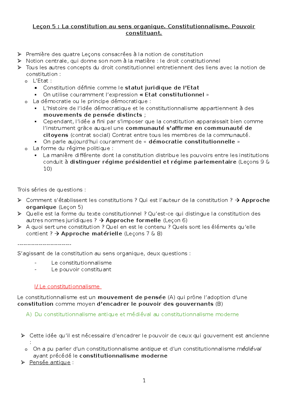 Leçon 5 : La Constitution et le Pouvoir Constituants en Droit ...