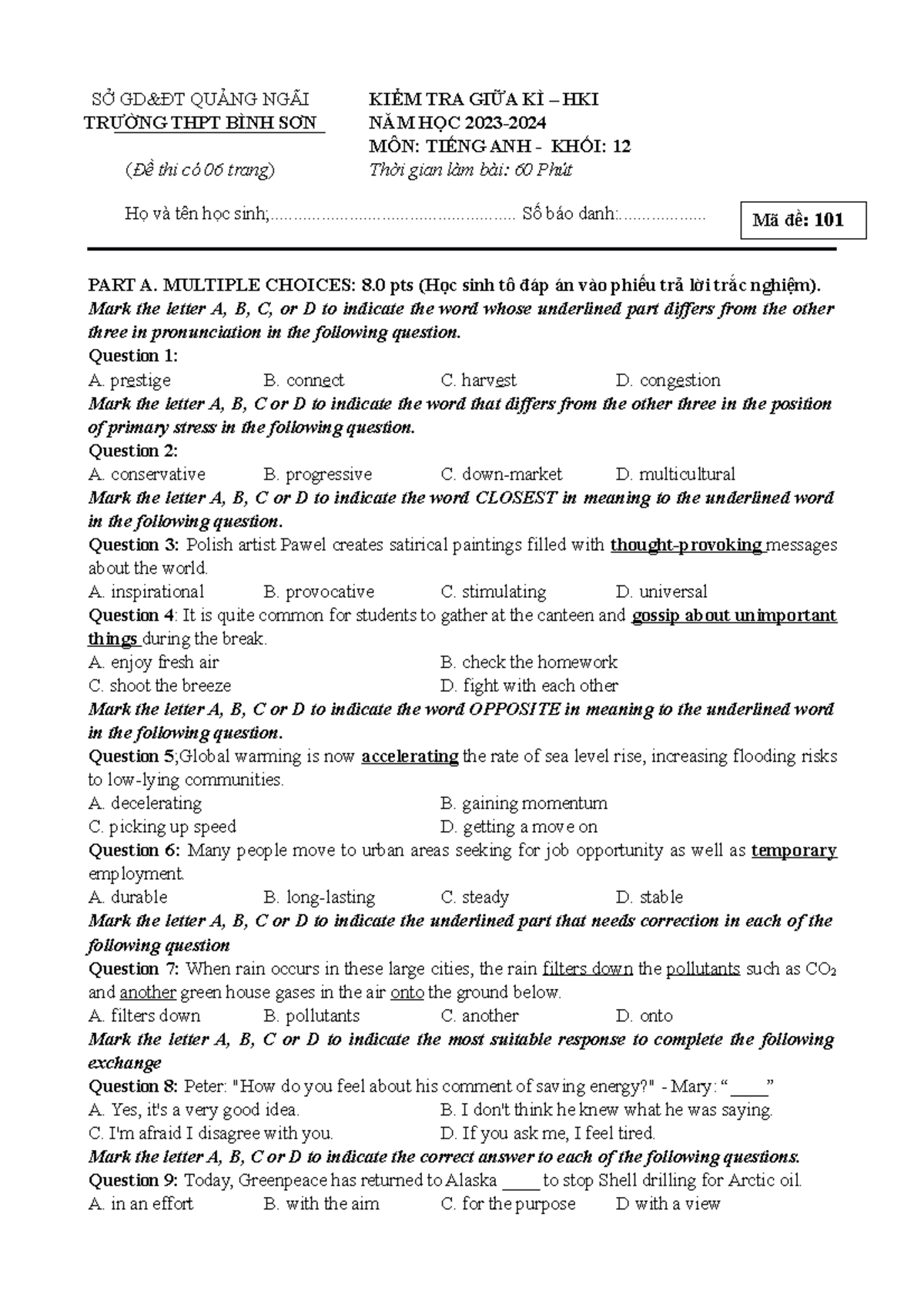 ANH 12-PHAT - Test - SỞ GD&ĐT QUẢNG NGÃI TRƯỜNG THPT BÌNH SƠN (Đề thi ...
