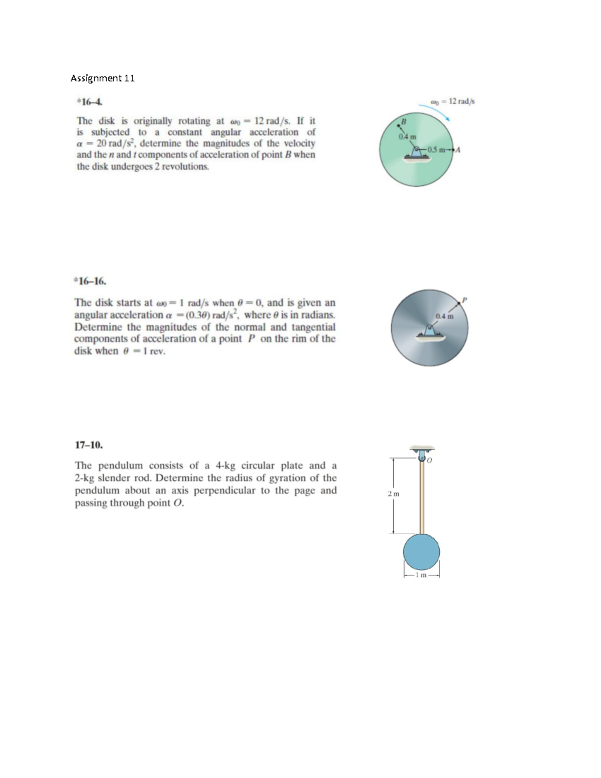 Problem Set 11: Disk Dynamics and Pendulum Analysis - Studocu