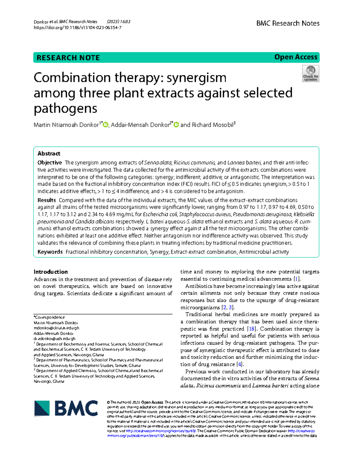 Combination Therapy: Synergistic Effects of Plant Extracts Against ...