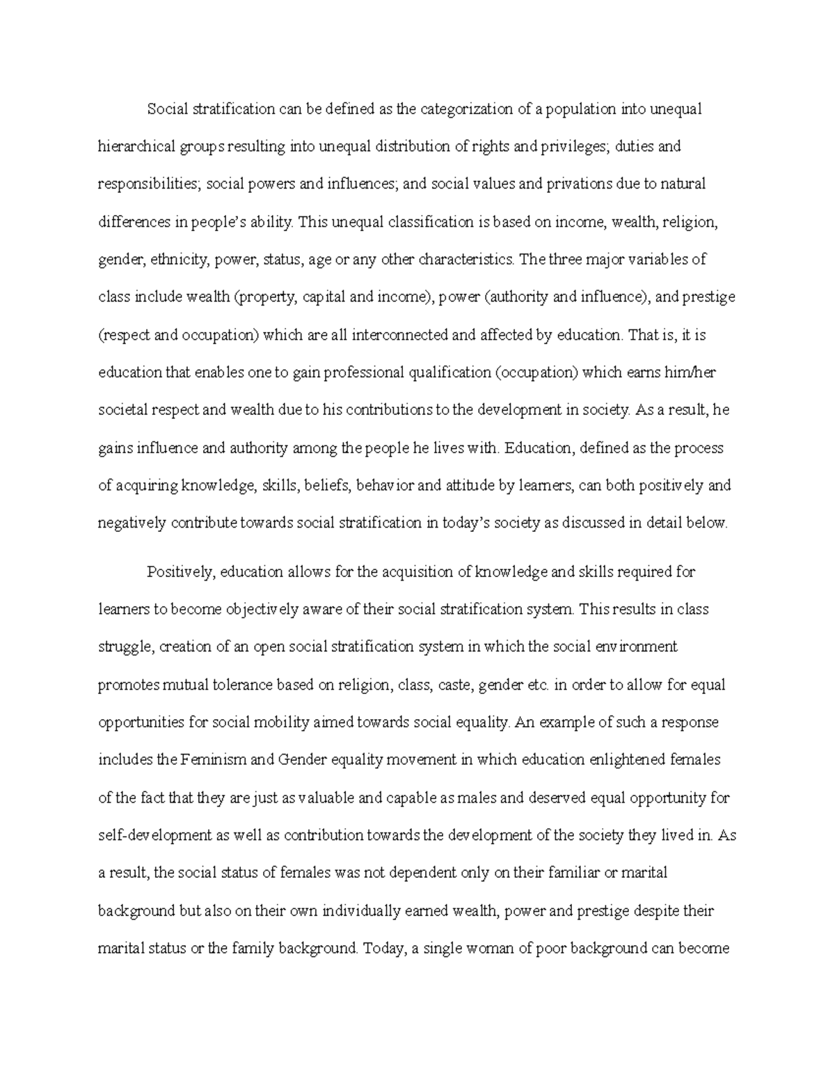 Social Stratification and Education: Impacts on Class Dynamics - Studocu