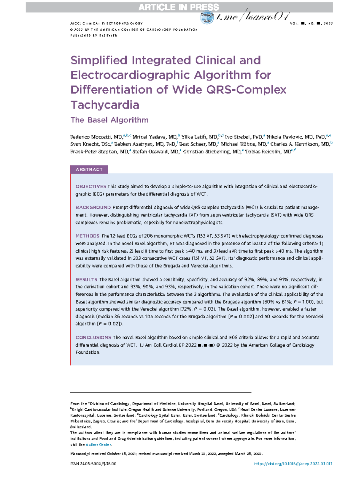 Basel Algorithm for Differentiation of Wide Tachycardia (WCT) - Studocu