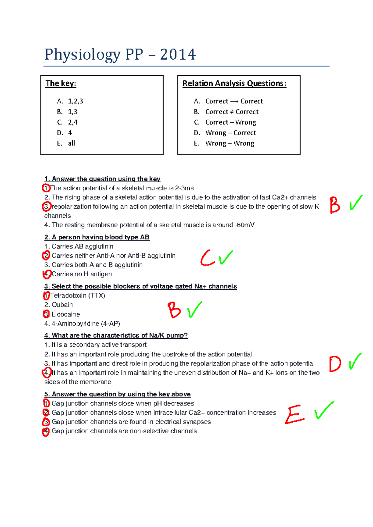 Physiology 1-SCT 1 Final Exam Past Paper Analysis 2014 - Studocu