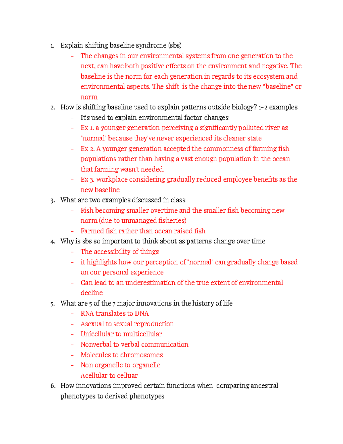 BIL 160 Exam 1 - study guide - Explain shifting baseline syndrome (sbs ...
