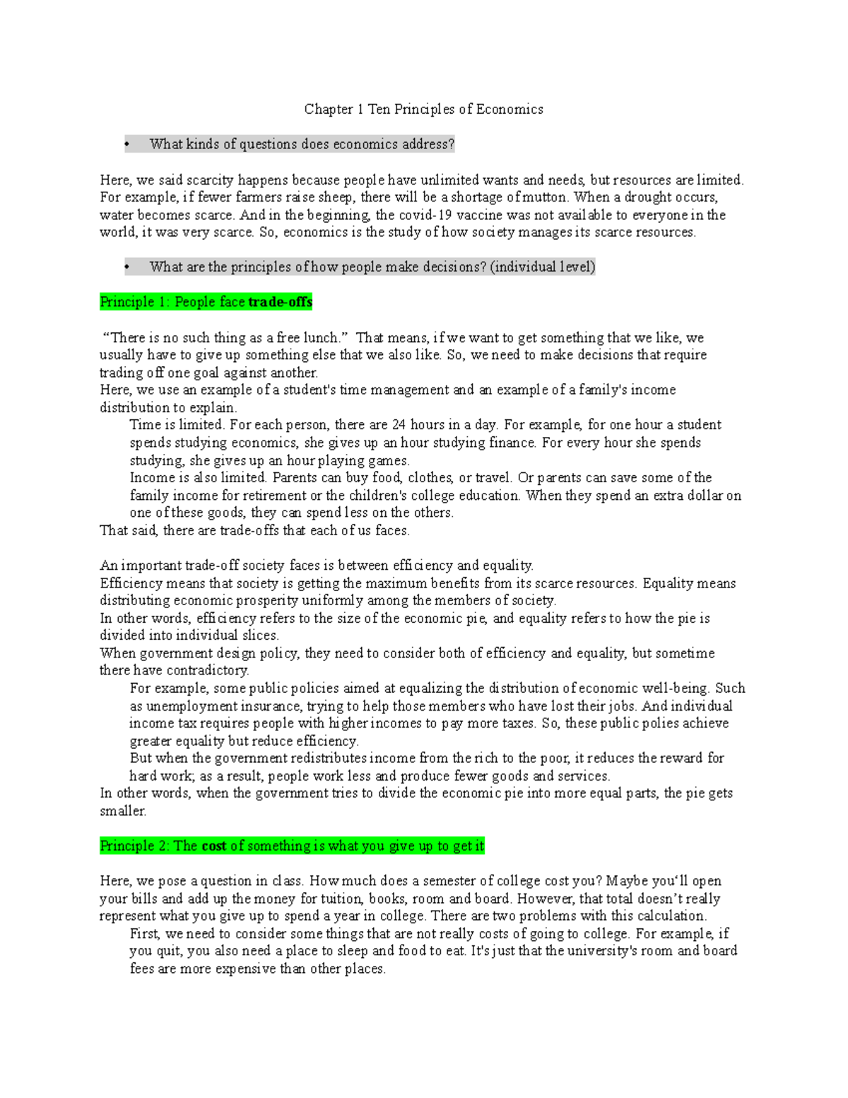 Chapter 1 Notes: Ten Principles of Economics Explained - Studocu
