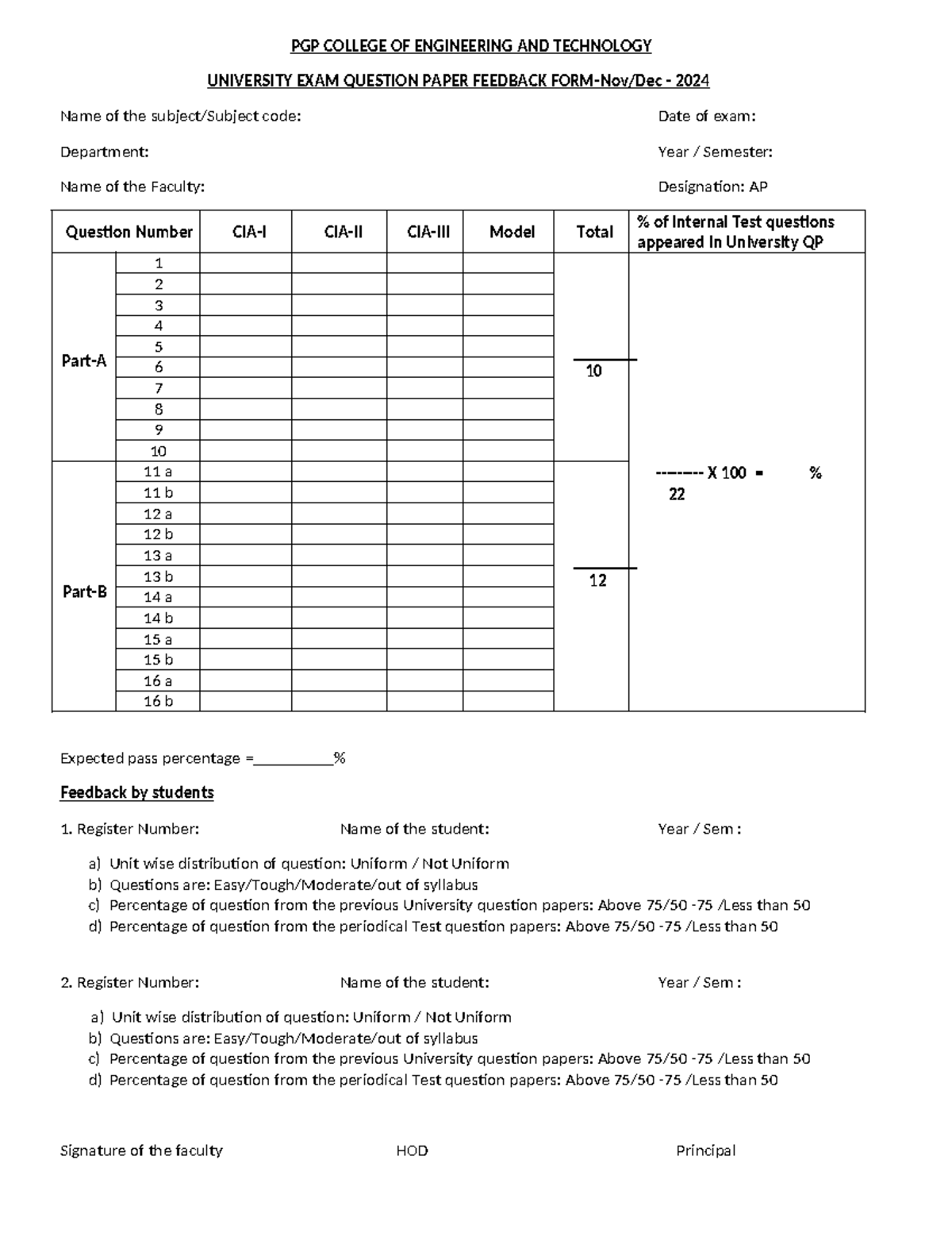 Feed Back Form - feedback form - PGP COLLEGE OF ENGINEERING AND ...