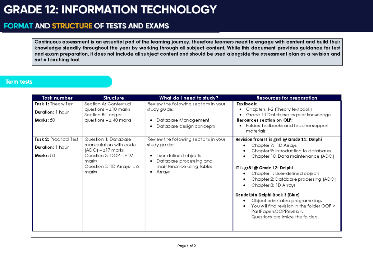 Guidelines for Continuous Assessment & Test Prep: IT Course E6b1f1d1 ...
