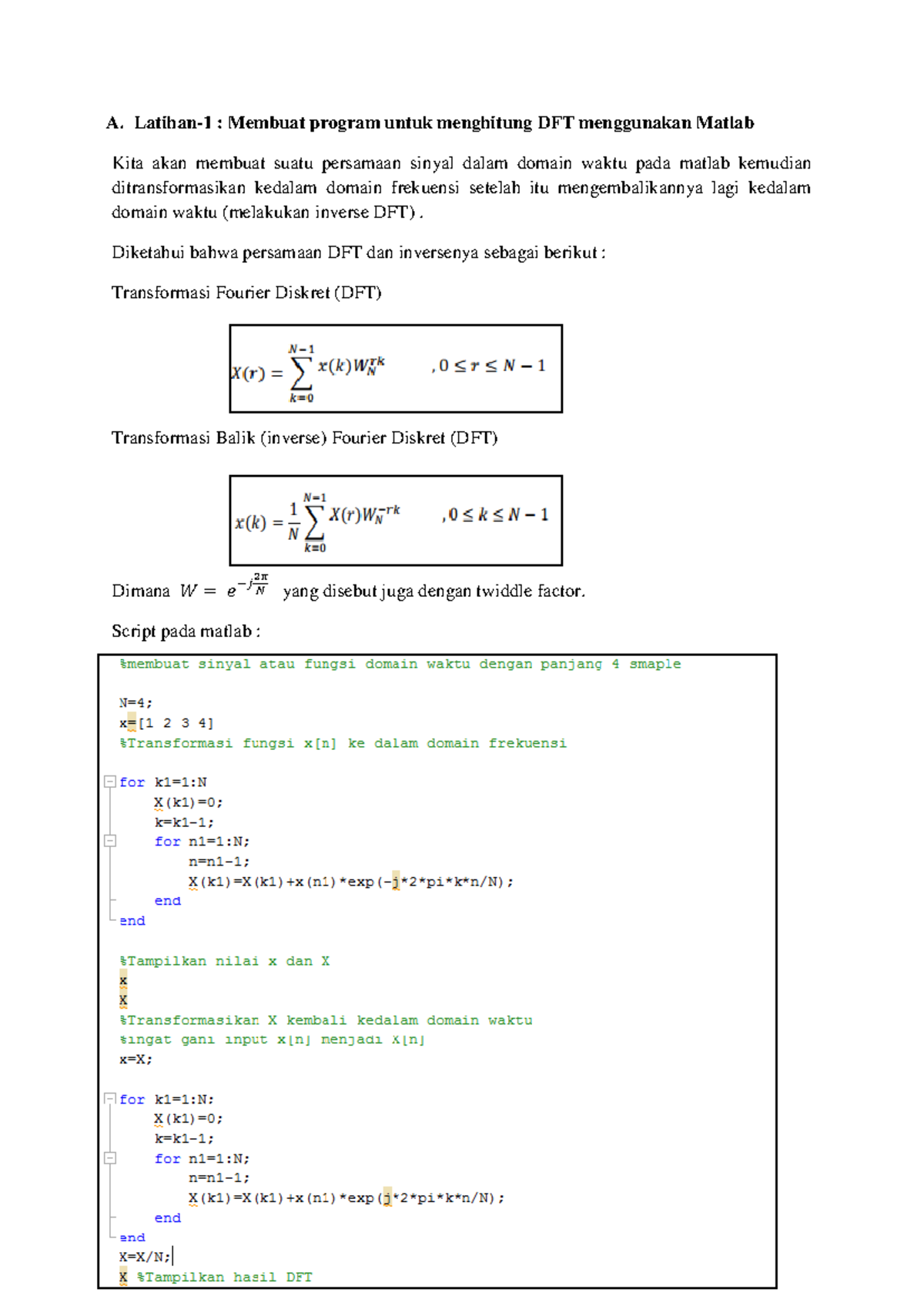 DFT & Inverse DFT with Matlab: Exercises & Examples Analysis - Studocu