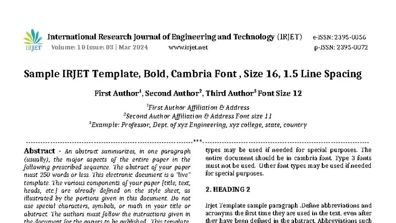 IRJET Manuscript Formatting Template - Guidelines for Authors - Studocu