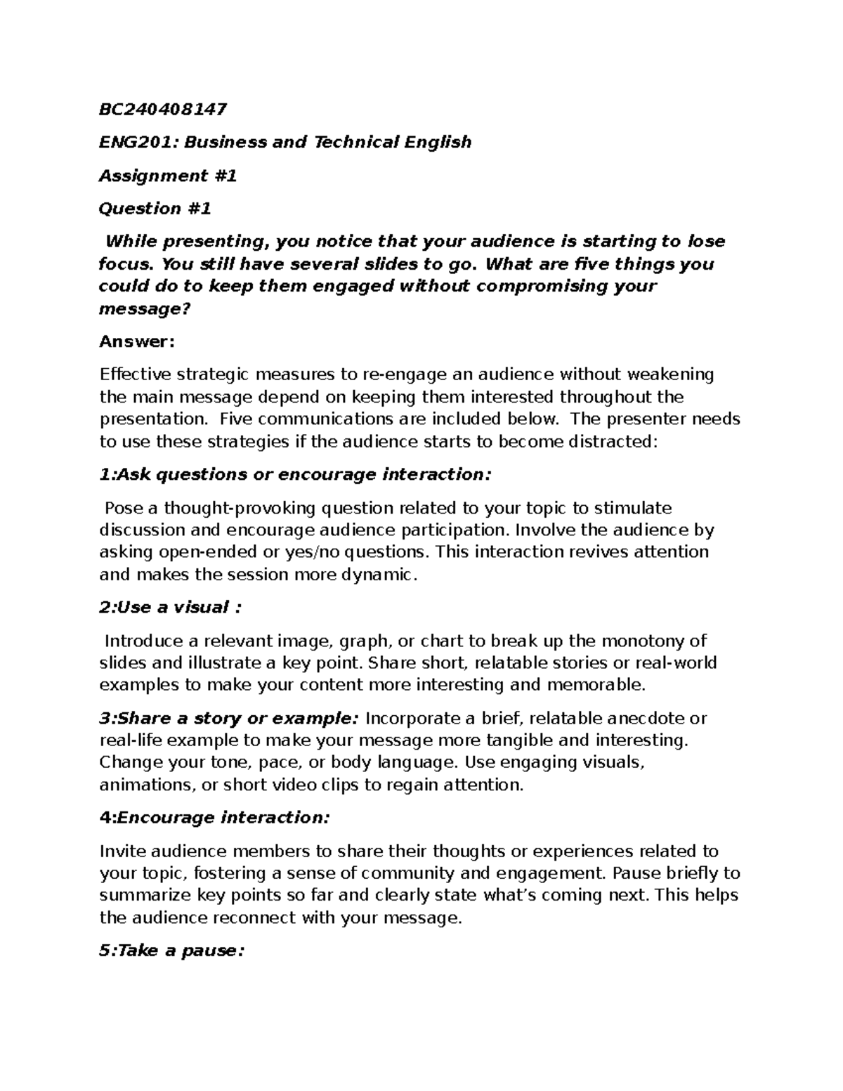ENG201: Strategies to Engage Your Audience During Presentations - Studocu
