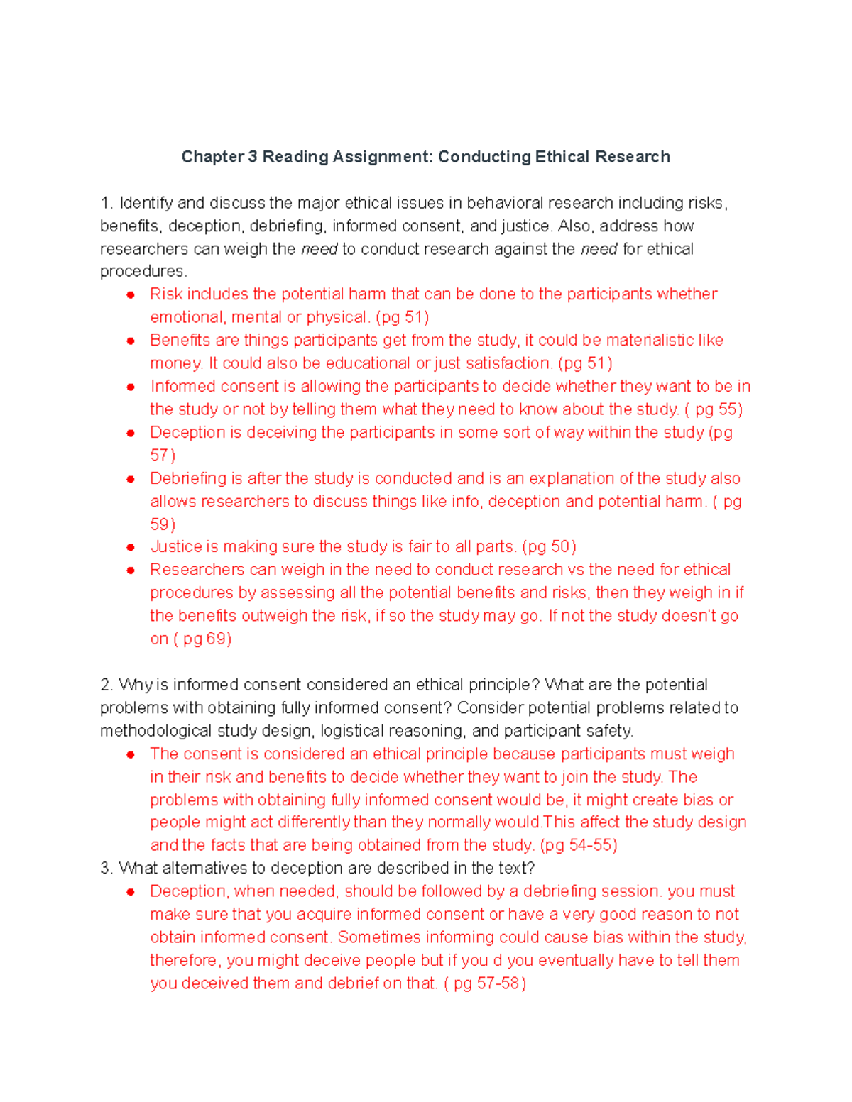 Chapter 3 Reading Assignment: Ethical Issues in Behavioral Research ...