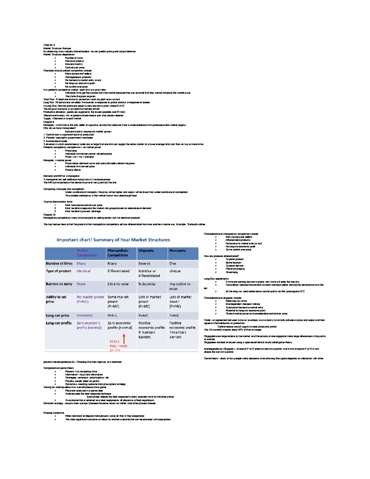Econ Exam 2 Cheat Sheet - Chapter 8: Market Structure Analysis By ...