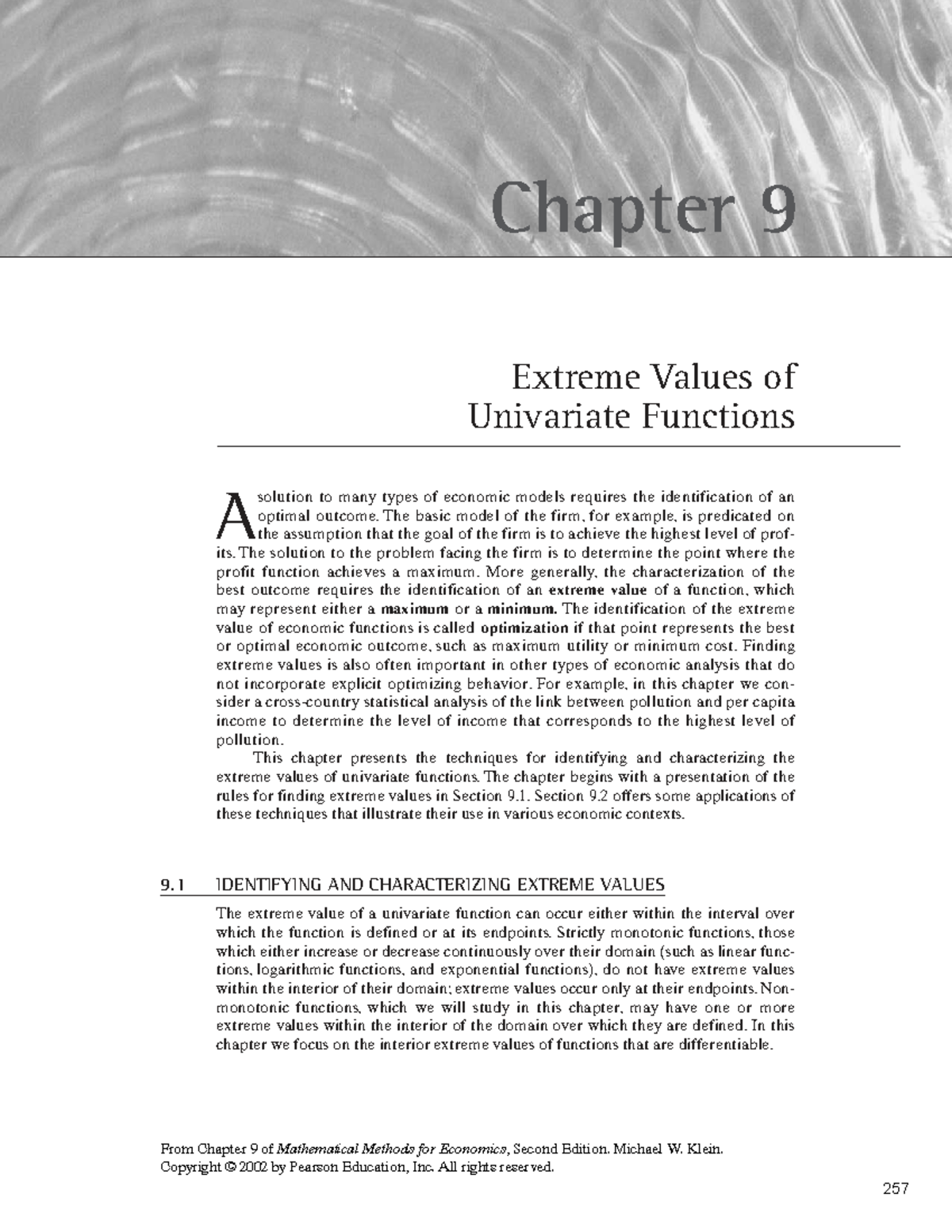 Chapter 9: Extreme Values of Univariate Functions in Economic Models ...