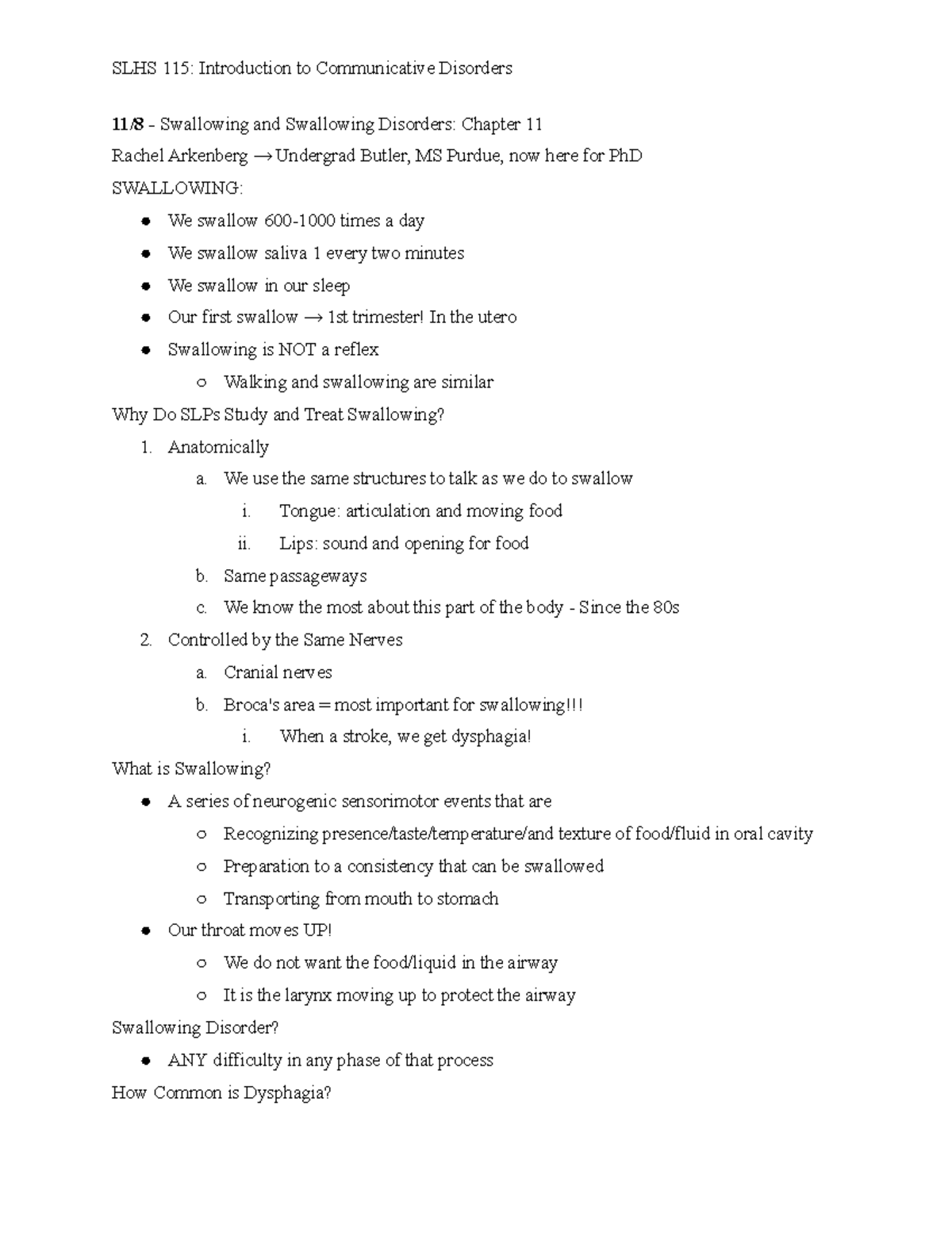 Intro to Comm Disorders - Chapter 11 - 11/8 - Swallowing and Swallowing ...
