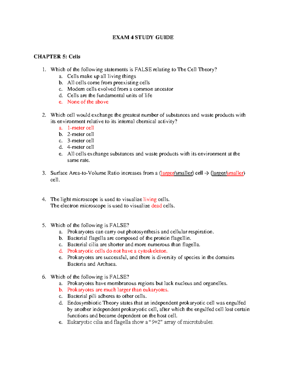 Exam 4 Study Guide Answers - EXAM 4 STUDY GUIDE CHAPTER 5: Cells Which ...