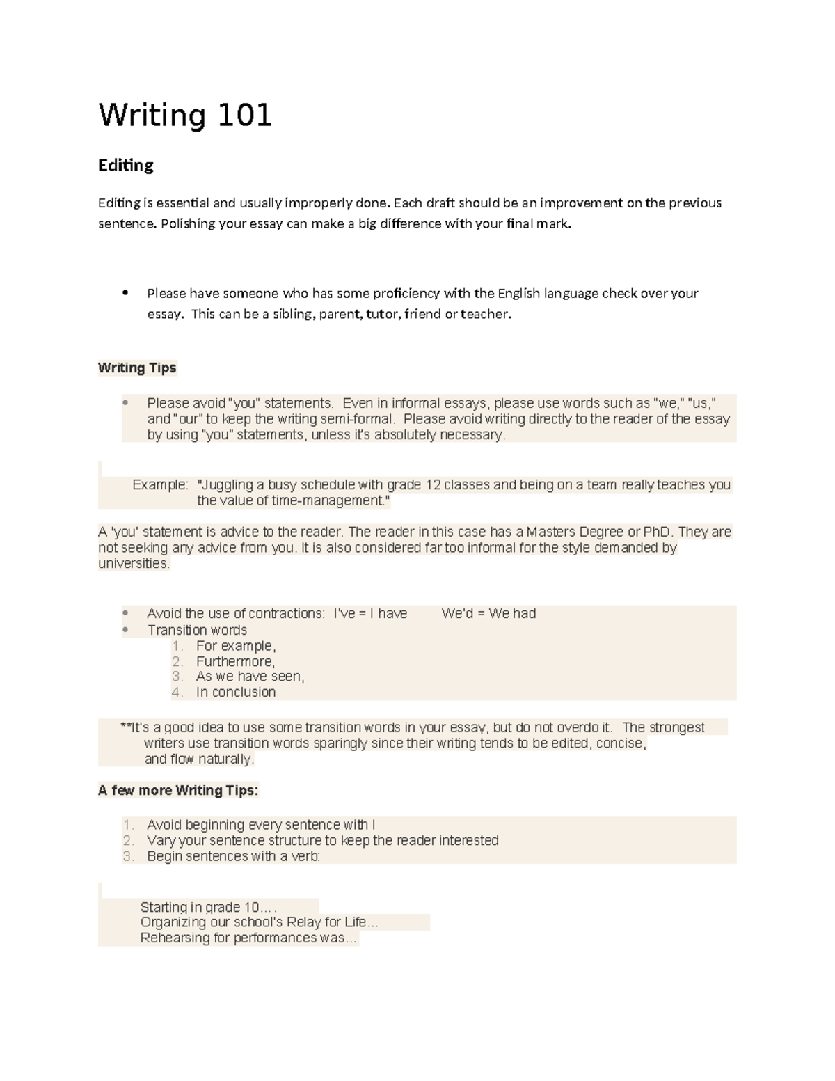 Writing 101 - Essential Editing and Tips for Strong Essays - Studocu