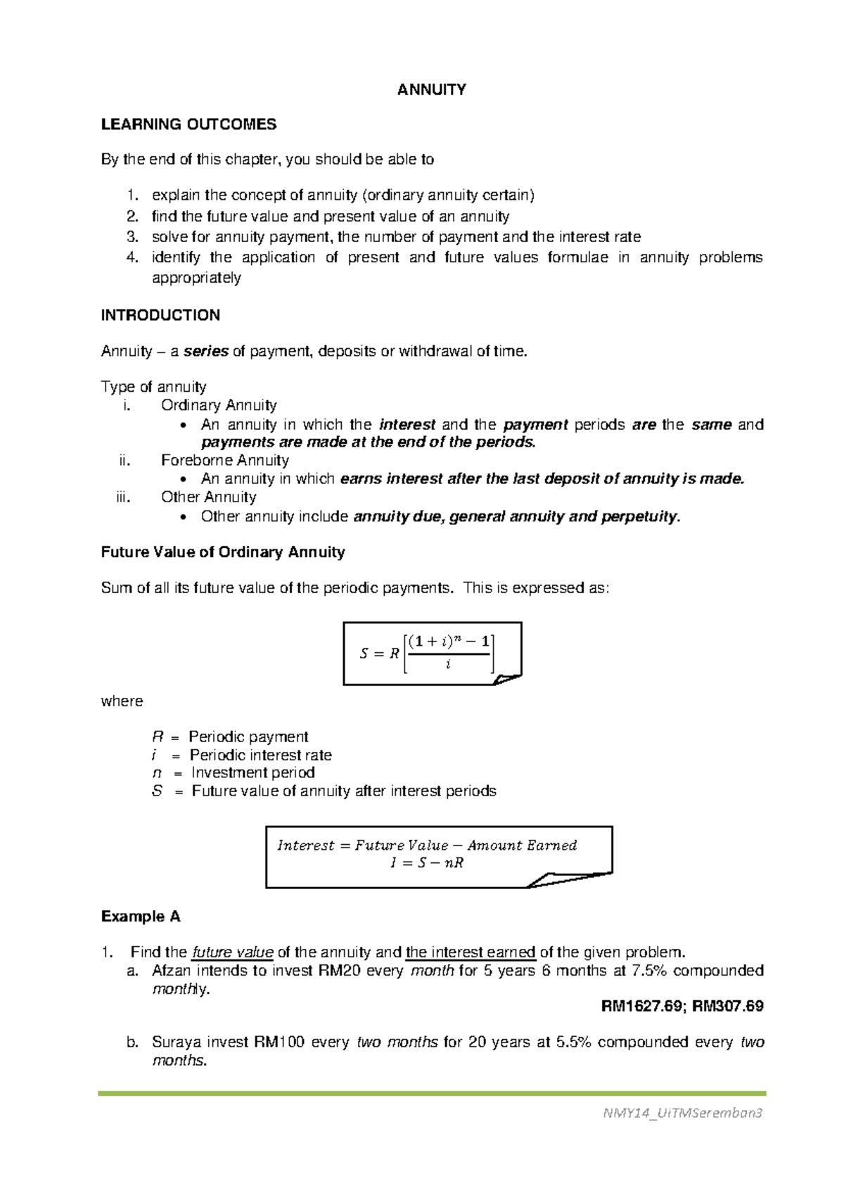 5. Annuity - exercise - ANNUITY LEARNING OUTCOMES By the end of this ...