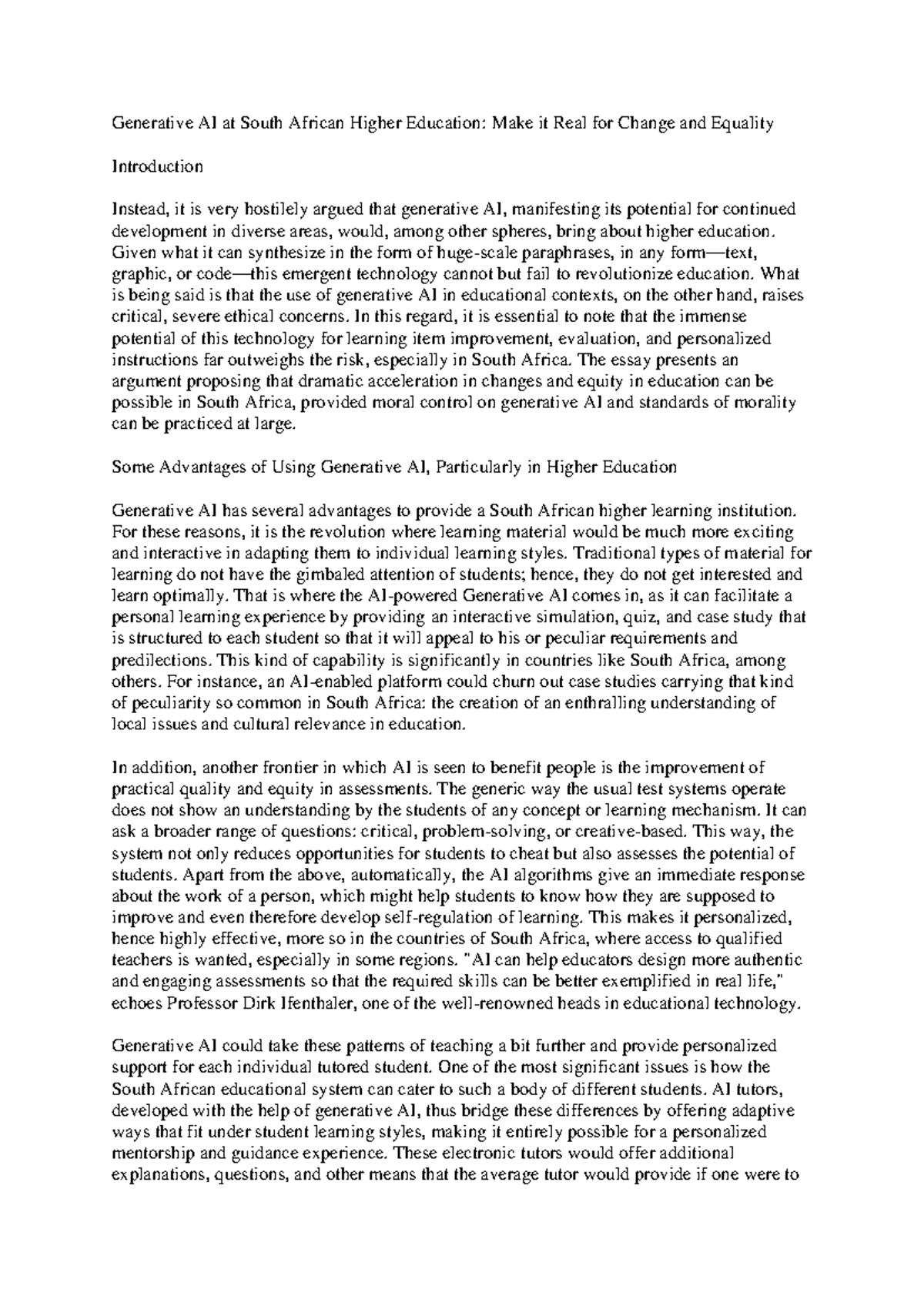 DIAL5111 Generative AI in South African Higher Education: Equity ...