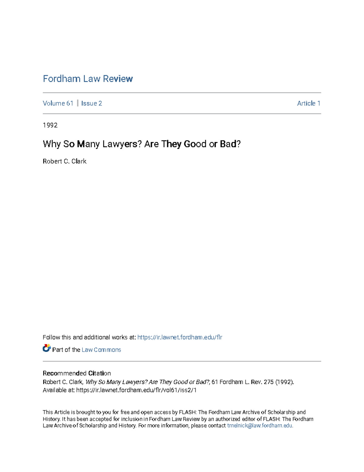 Fordham Law Review 61:2 - Why So Many Lawyers? Analyzing Legal Growth ...