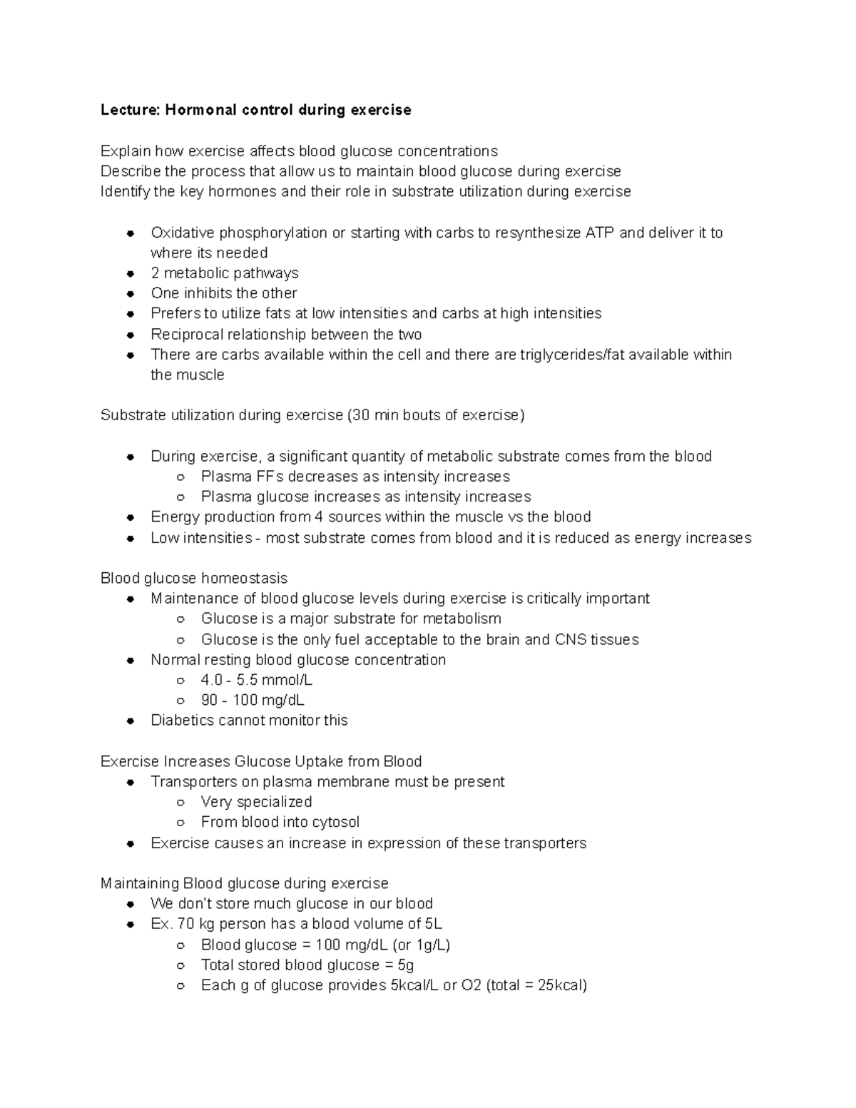 Ex Phys 2230A UWO - Hormonal Control & Ventilation During Exercise ...