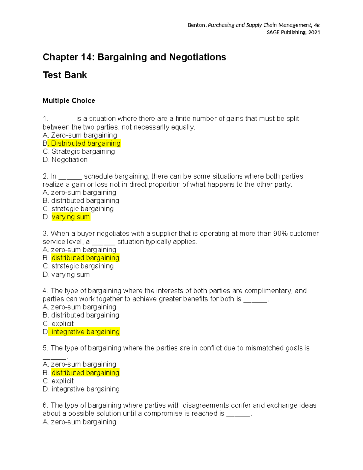 Purchasing and Supply Chain Management 4e: Chapter 14 Test Bank - Studocu
