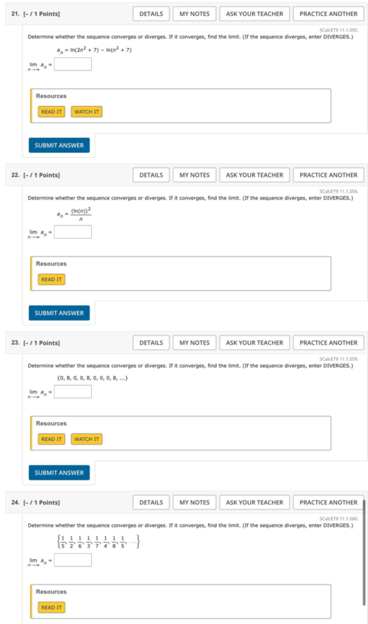 Calculus 2 Practice Questions: Convergence and Divergence Analysis ...