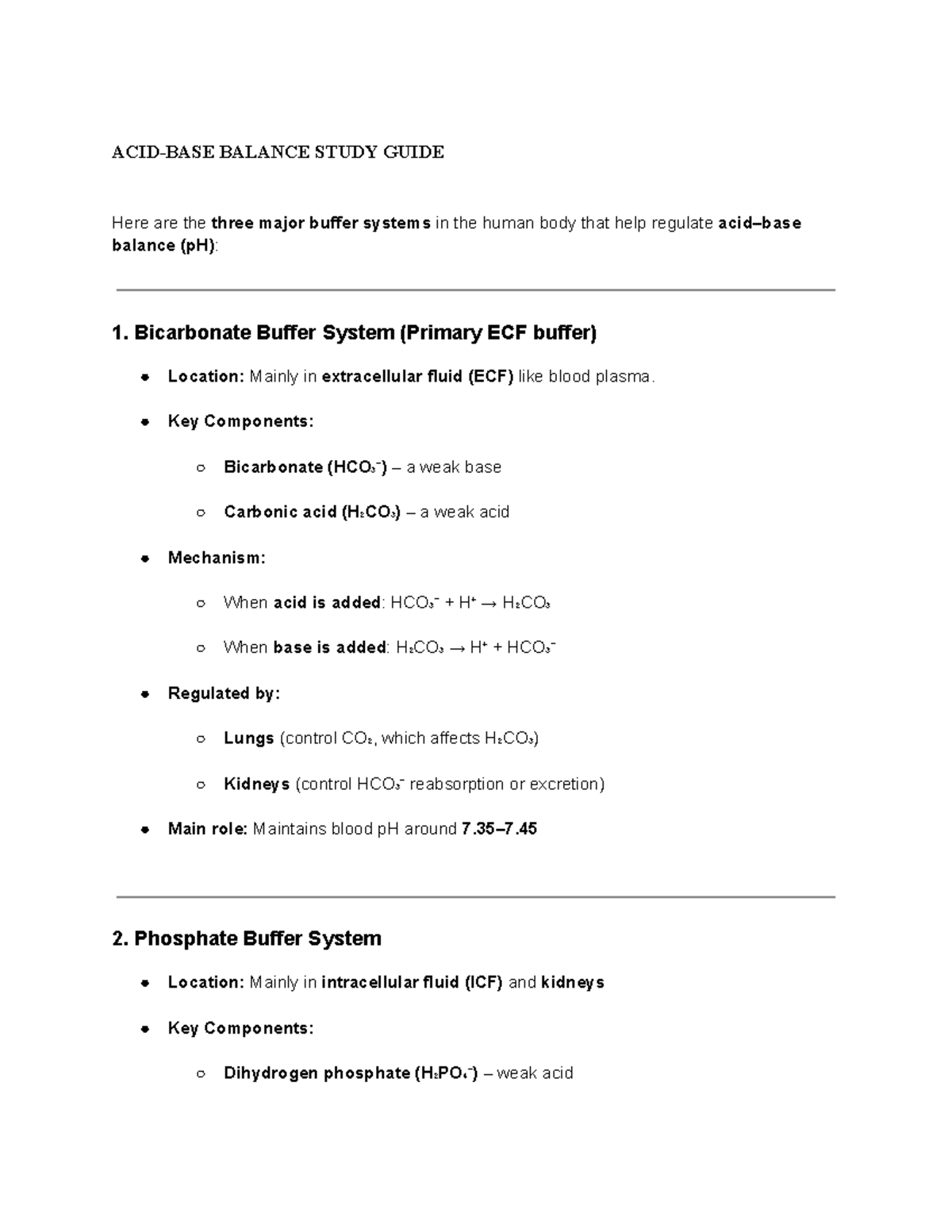 BALANCE STUDY GUIDE: Major Buffer Systems & ABG Interpretation (NUR 101 ...