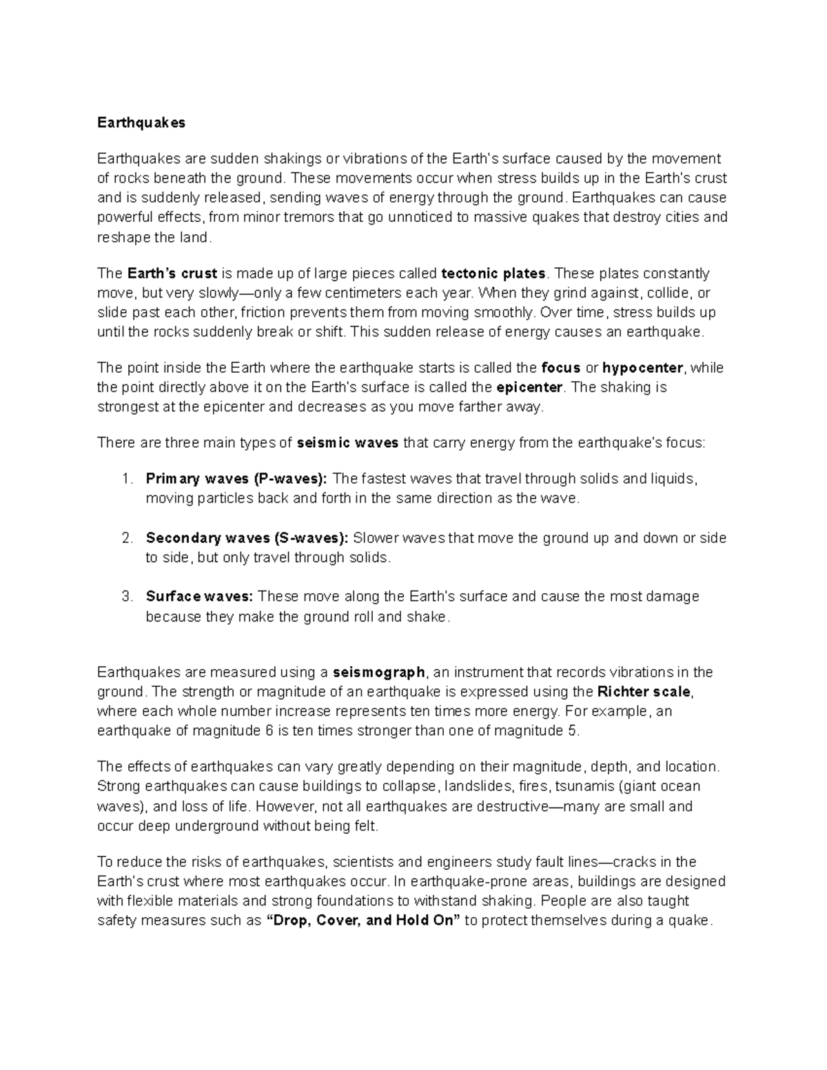 Earthquakes - Essay Notes on Seismic Activity and Impact - Studocu