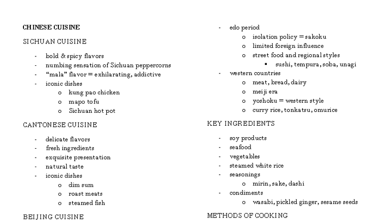 Midterm Study Notes: CHN 101 - Exploring Chinese & Japanese Cuisine ...