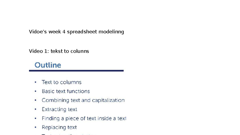 Week 4: Spreadsheet Modeling - Text to Columns & Functions - Studeersnel