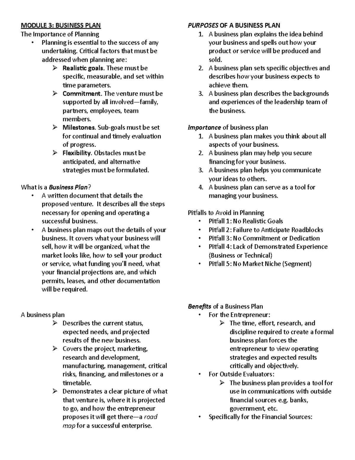 Module 3 - Developing an Effective Business Plan Guide - Studocu