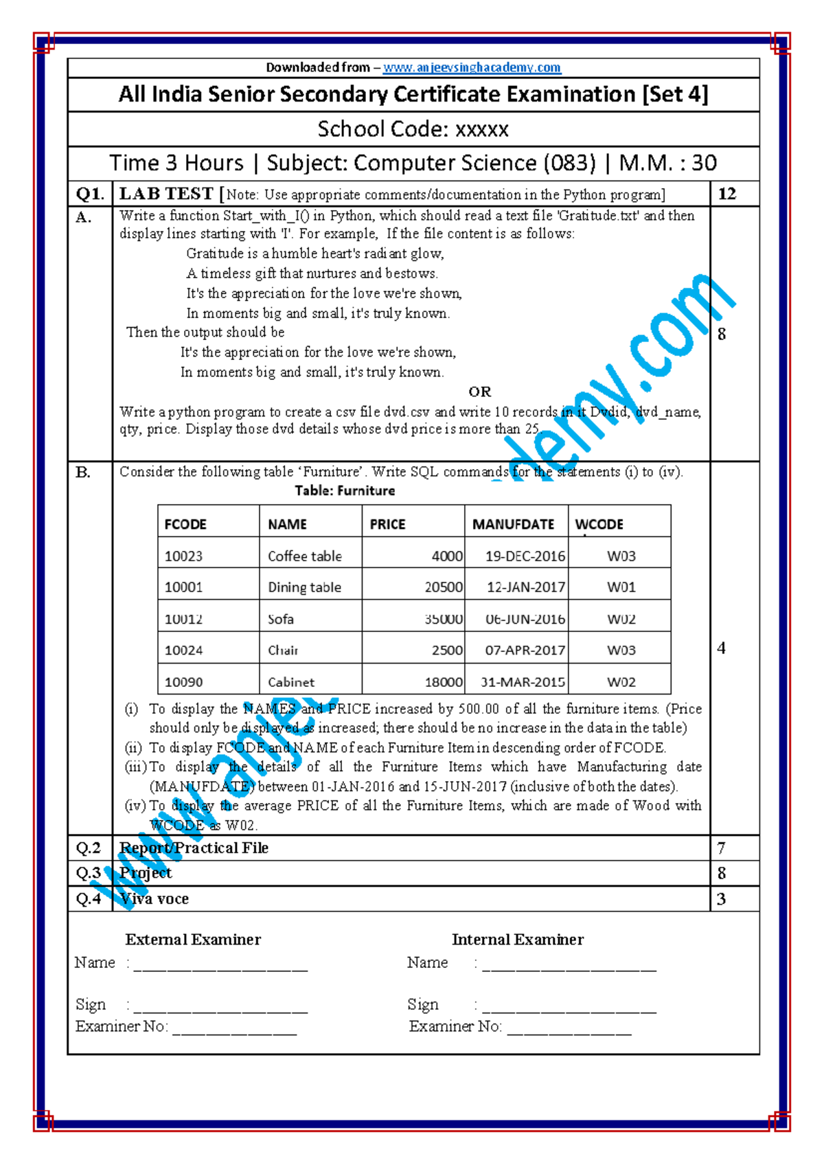 Computer Science Practicals (083) - Lab Test QP-4 - Studocu