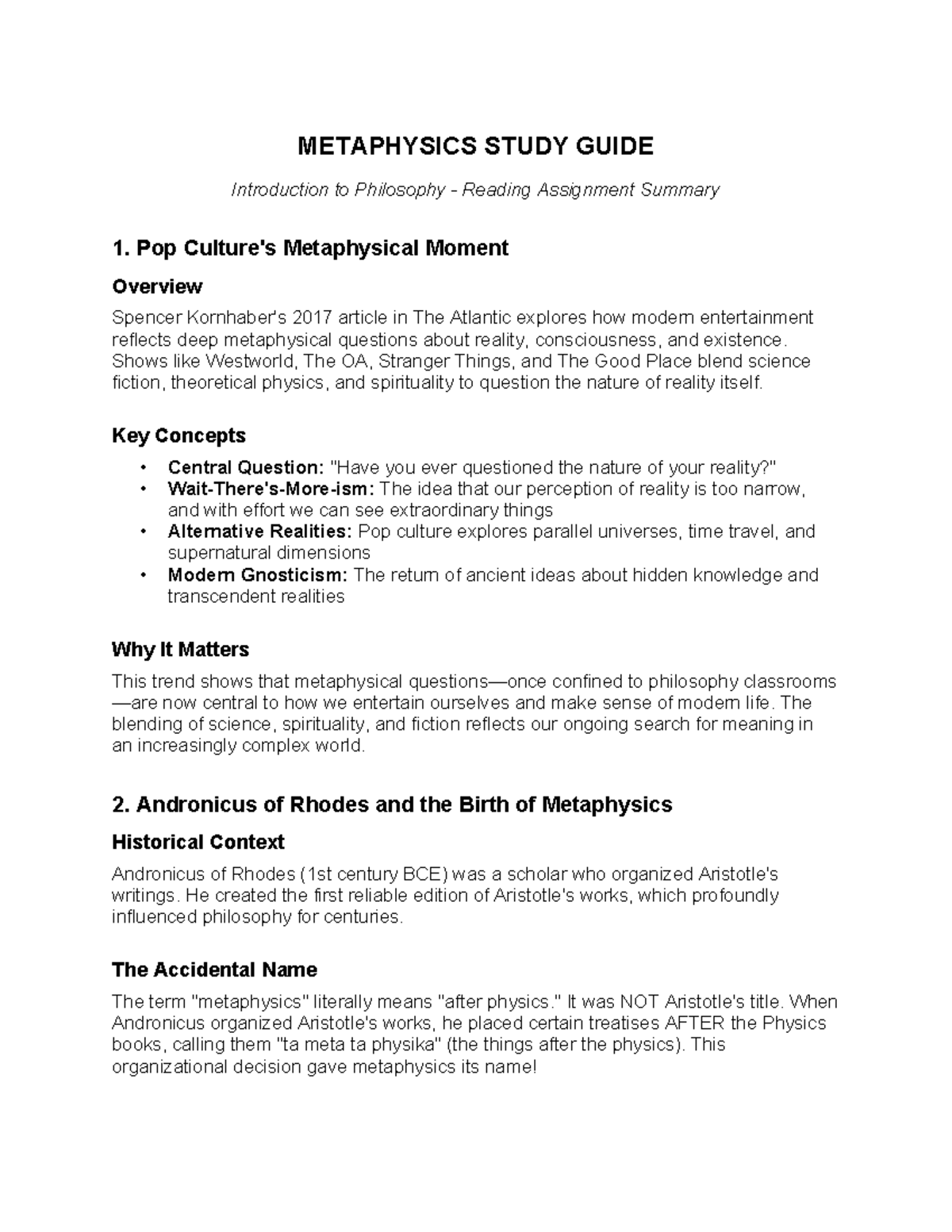 Metaphysics Study Guide: Key Concepts and Paradoxes in Philosophy - Studocu