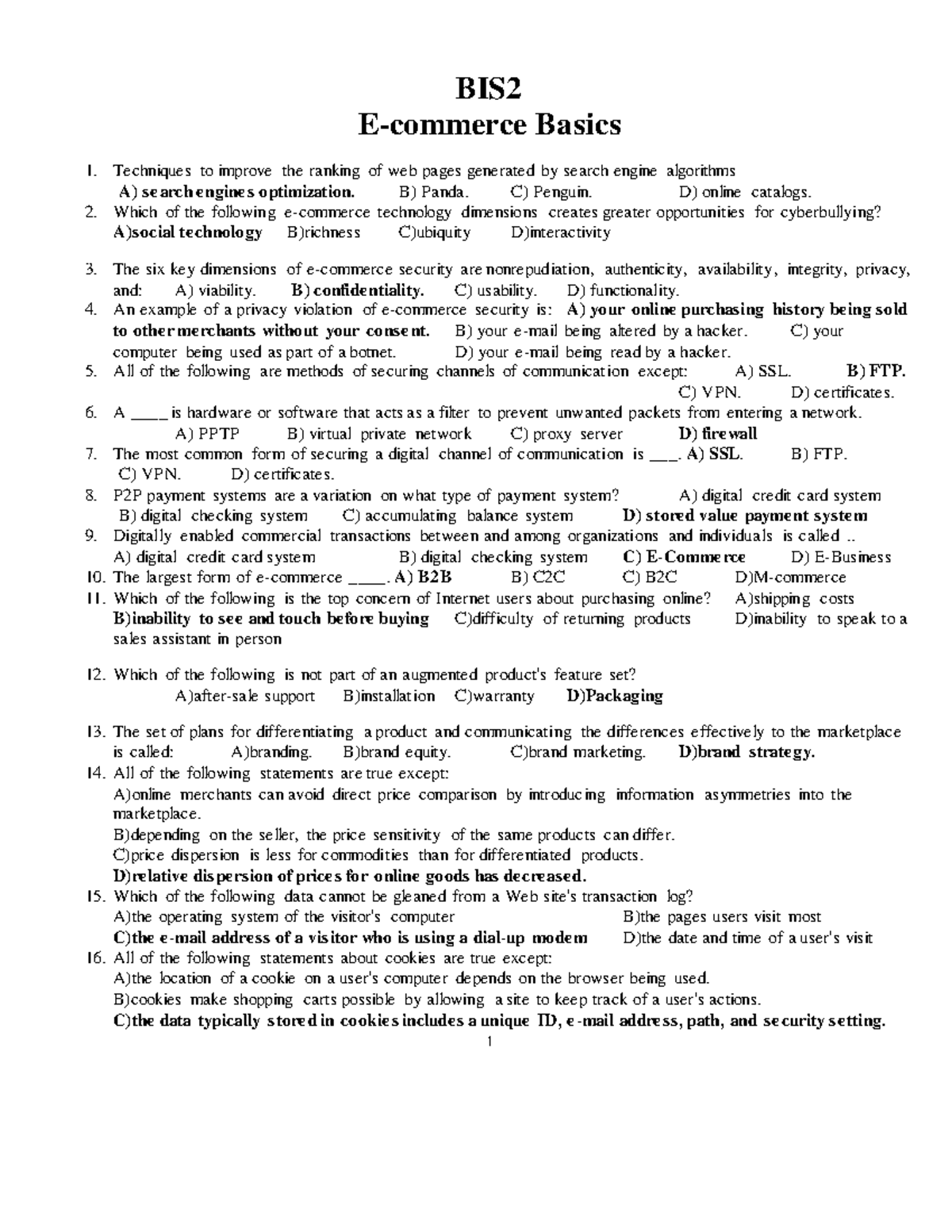 TB E-comm 2 BIS2 - E-Commerce Fundamentals and Security Concepts - Studocu