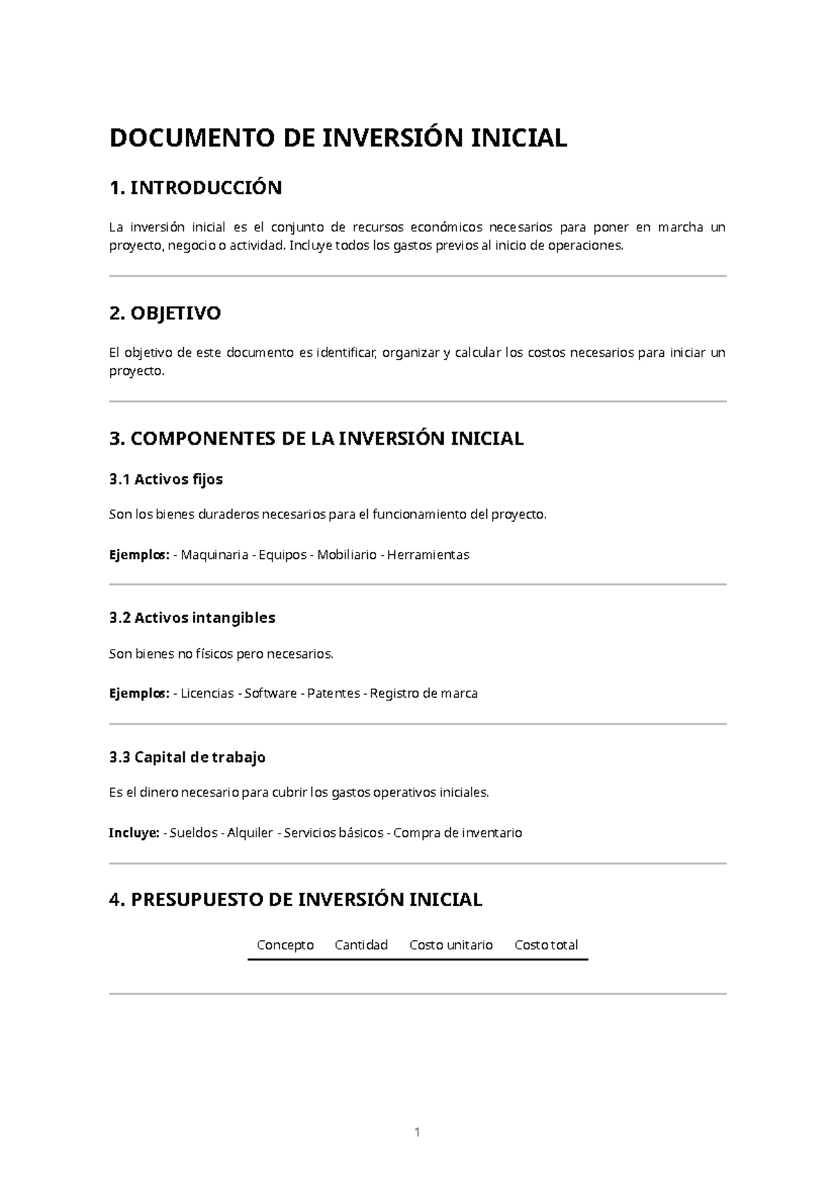 Guía de Inversión Inicial: Recursos y Presupuesto - Studocu