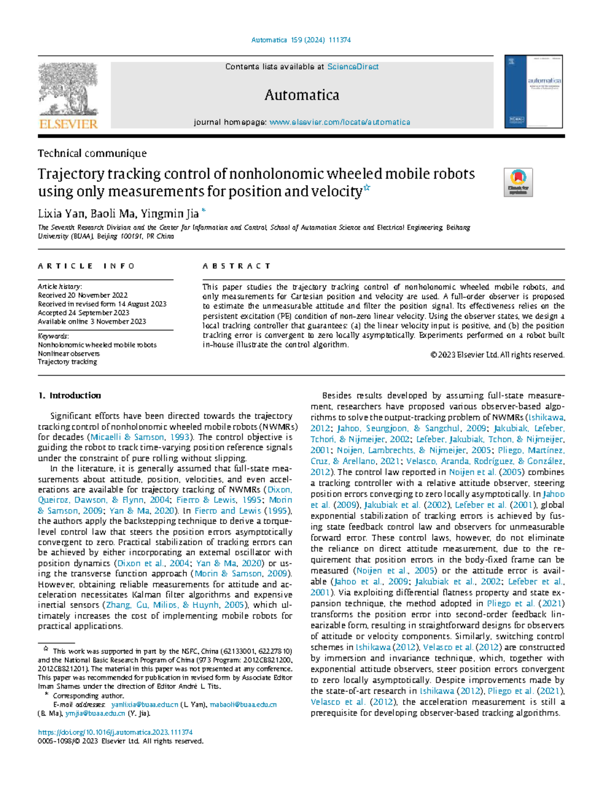 Trajectory Tracking Control of Nonholonomic Wheeled Mobile Robots (AUT ...