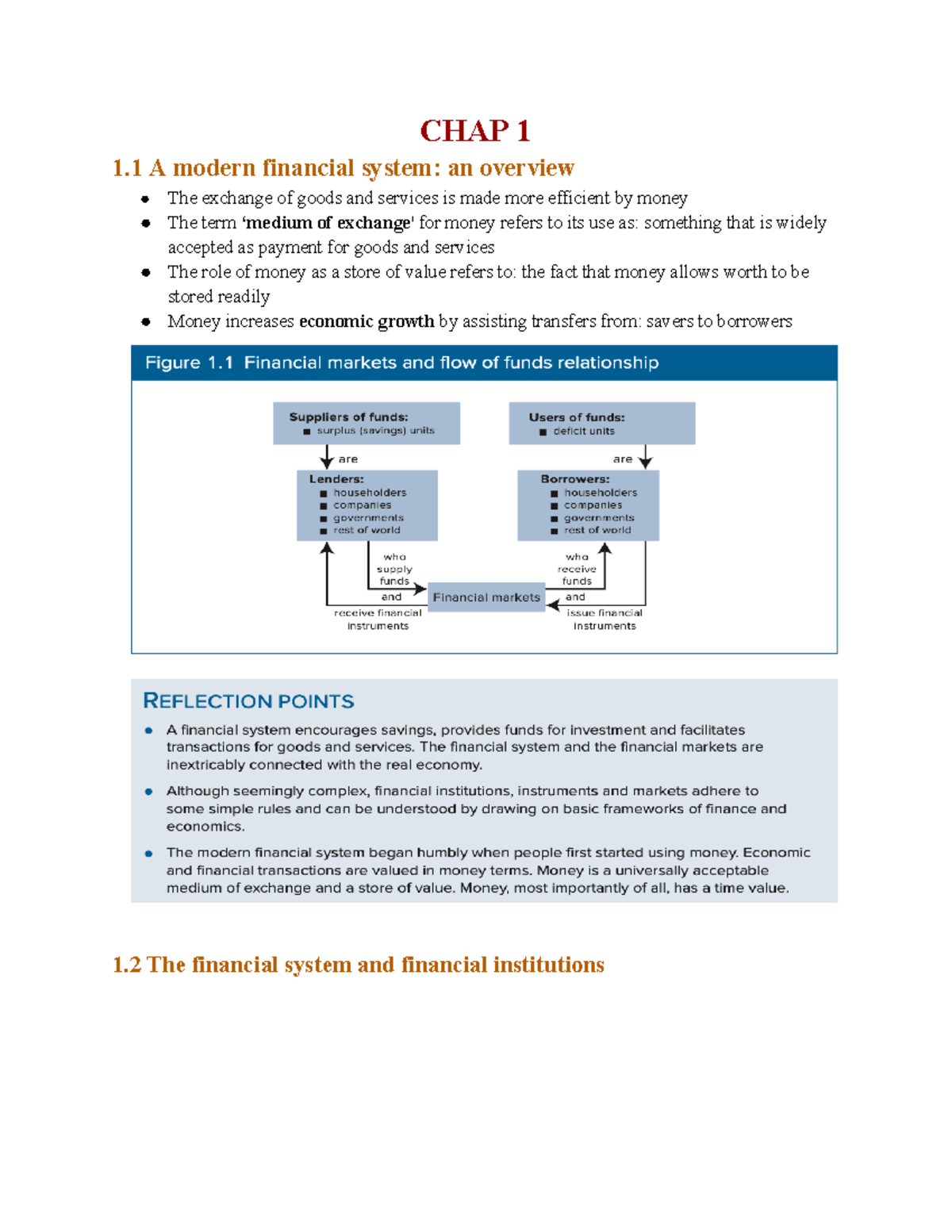 FIM Chapter Notes Final Revision - CHAP 1 1 A modern financial system ...