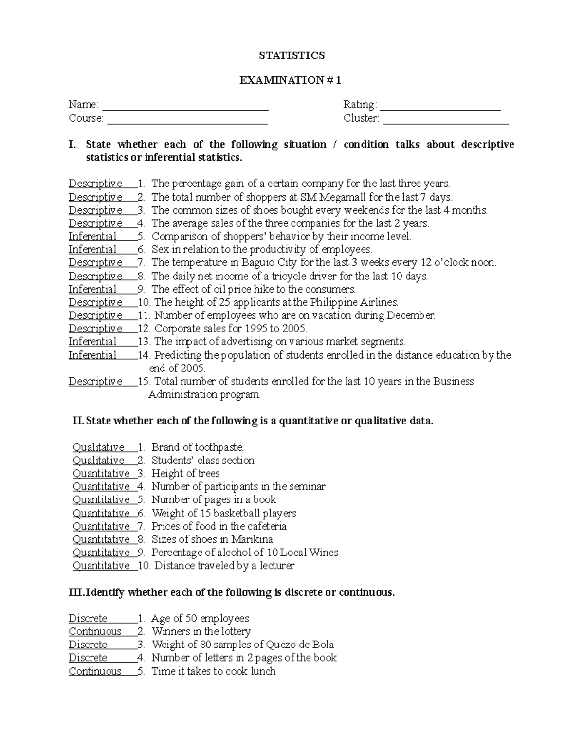 Statistics 1 Final Exam Review: Key Topics and Concepts - Studocu