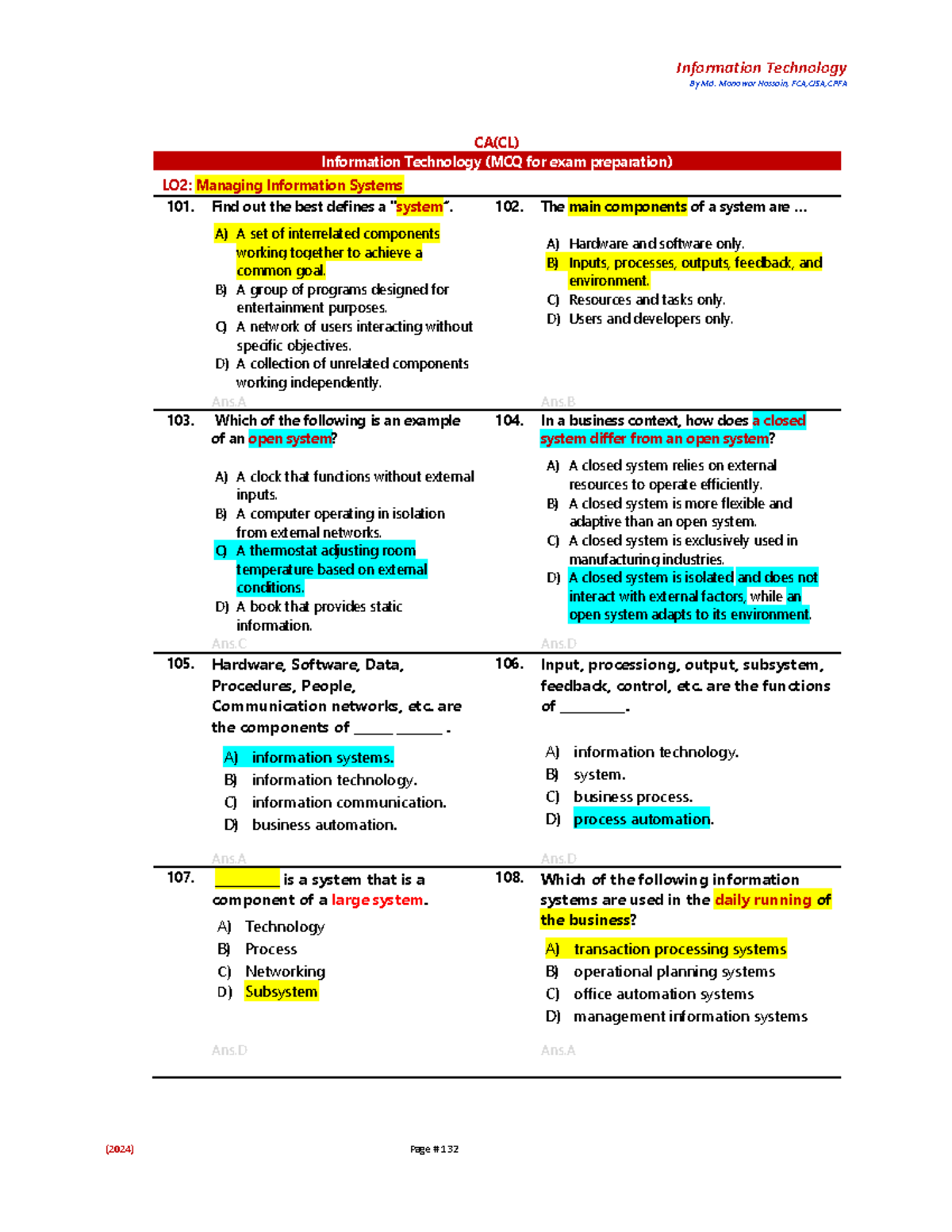 IT 21st Batch (Sec-B) MCQ Exam Prep - LO2: Managing Information Systems ...