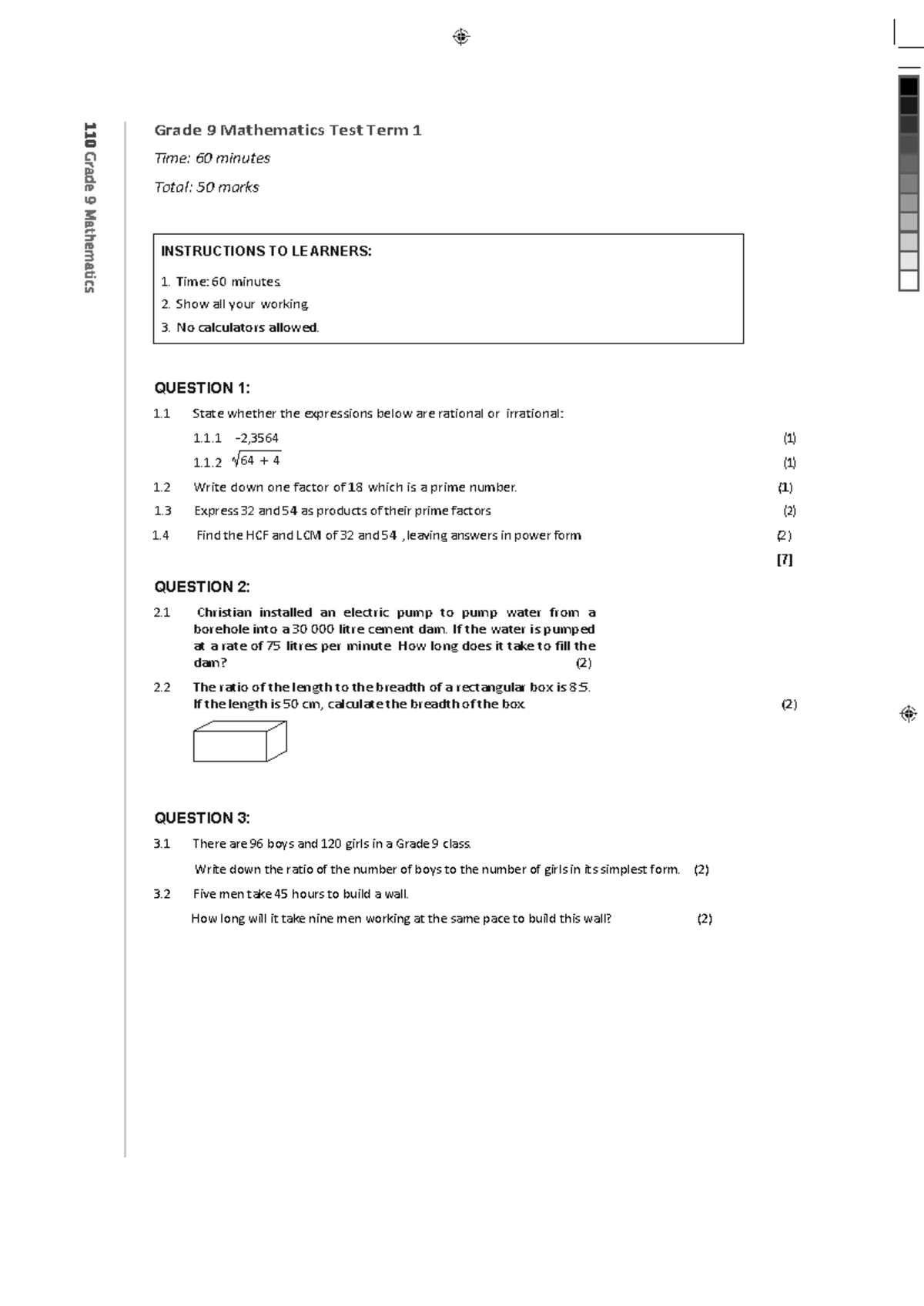 Mia Maths Rev Term 1 - revision - Grade 9 Mathematics Test Term 1 Time ...