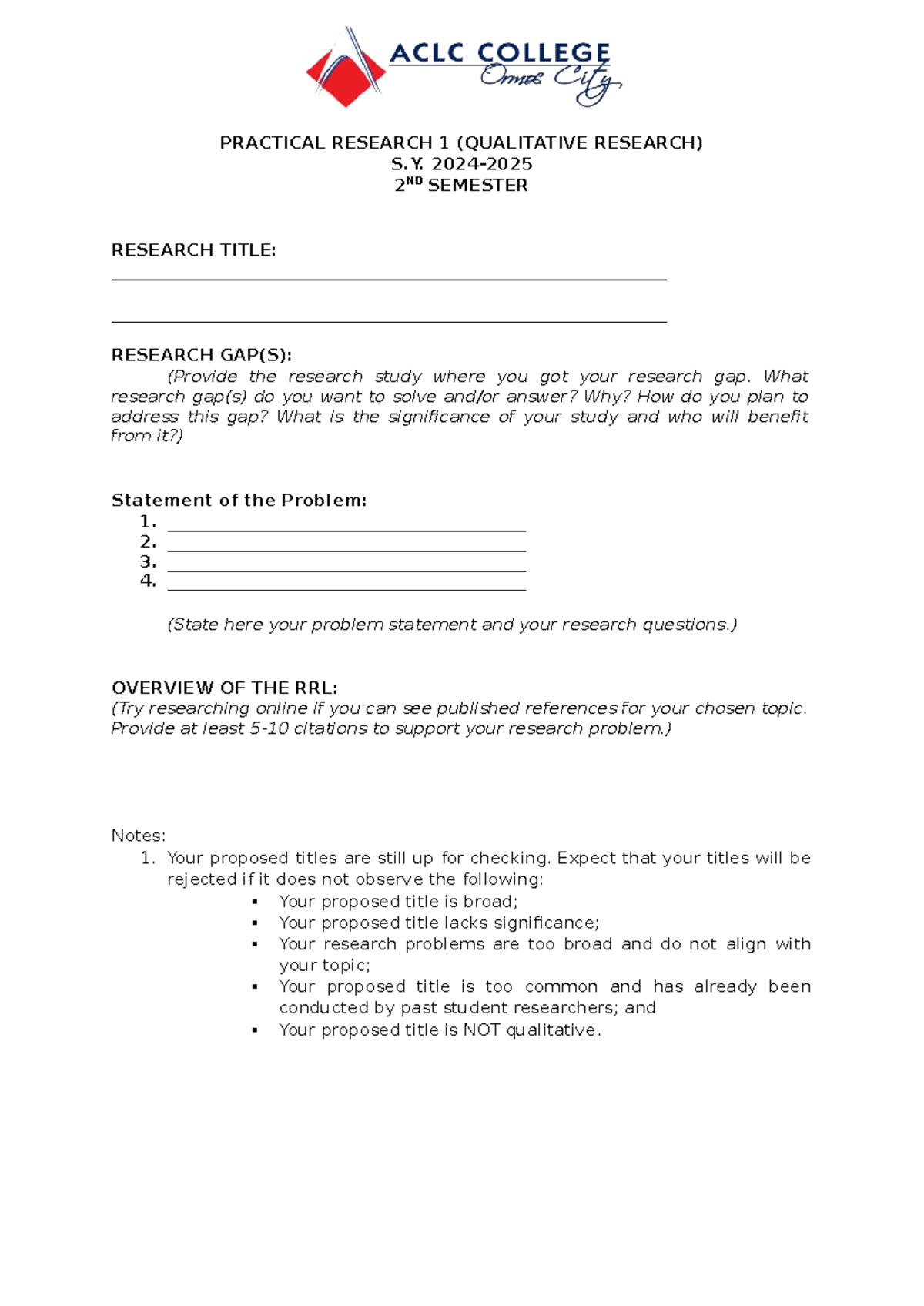Title-Proposal - basic format of a research paper chapter 1 - PRACTICAL ...