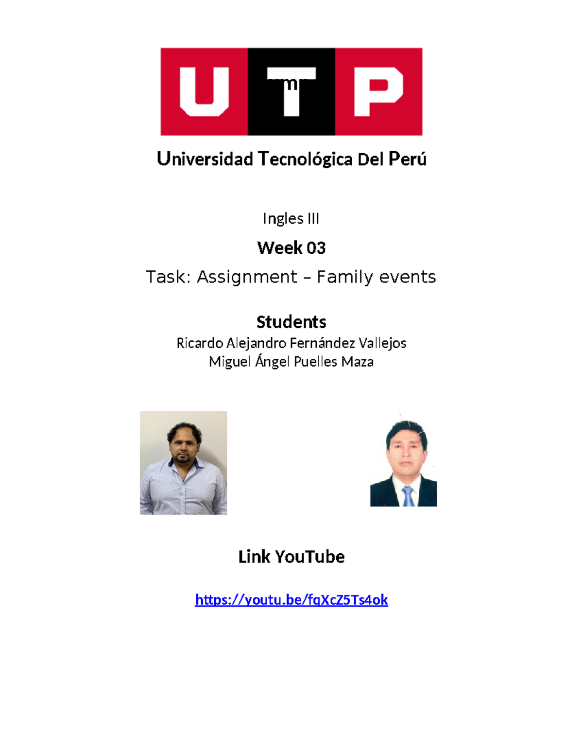 Inglés UTP Week 03 Task: Family Events Assignment - Studocu