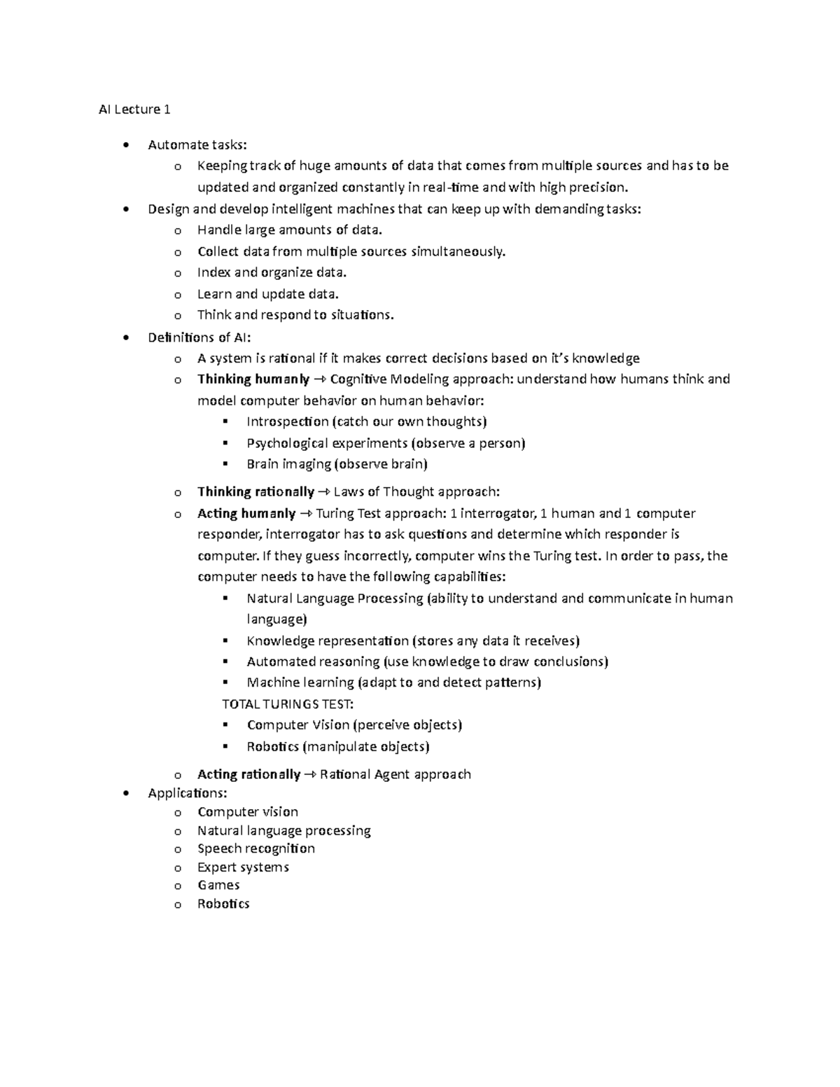 AI - Mids - Notes for the subject of AI, mid-term - AI Lecture 1 ...