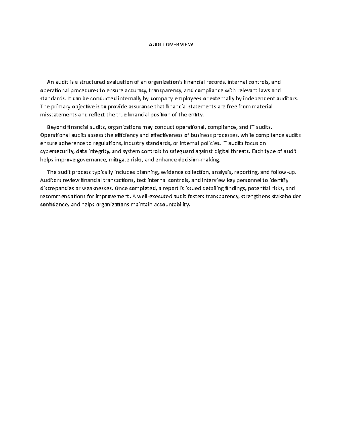 Audit Overview: Structure, Types, and Processes Explained - Studocu